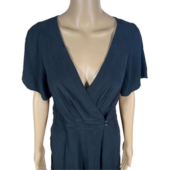 NWT Madewell Women's Black Surplice Neck Pleated Waist True Wrap Mini Dress 4 - Picture 4 of 9